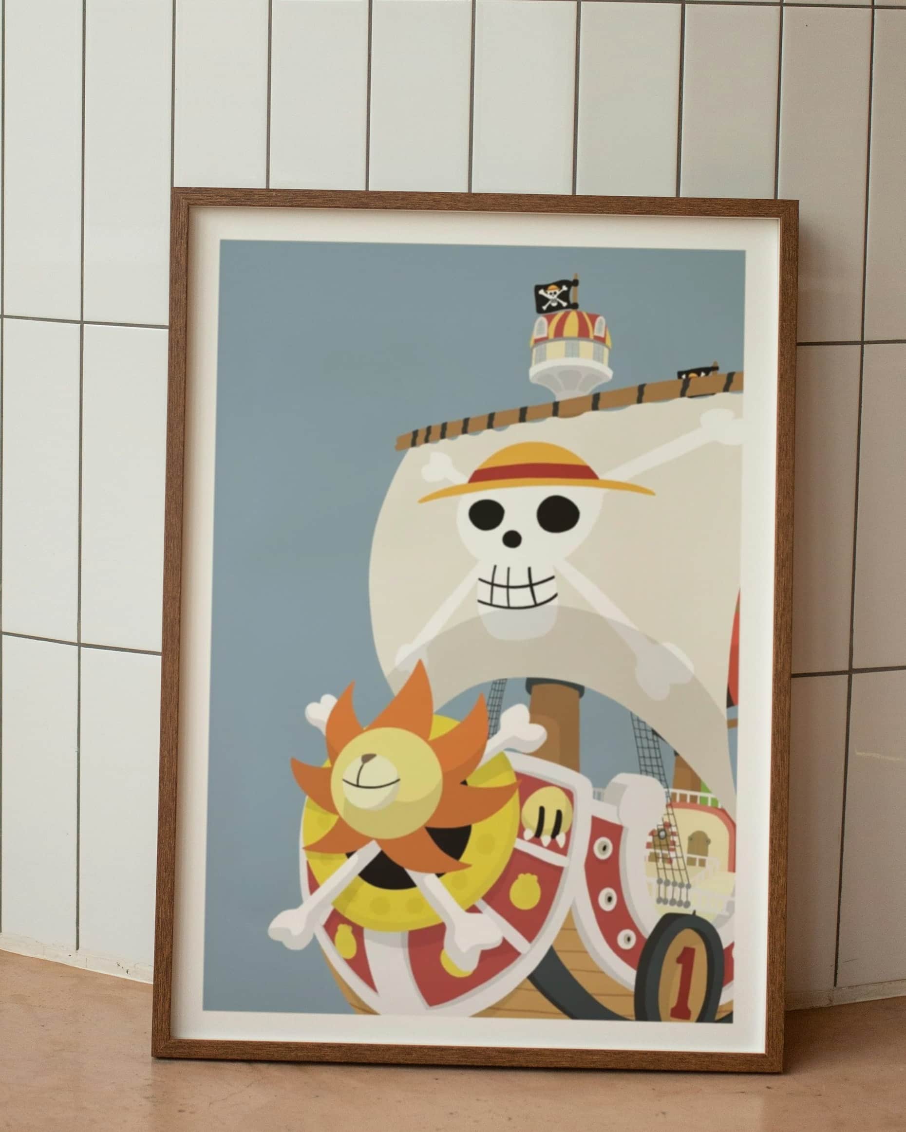 póster minimalista barco sombrero de paja