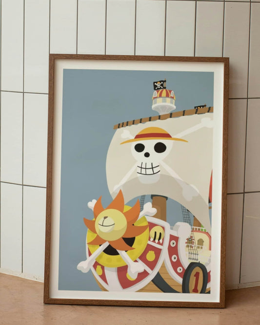 póster minimalista barco sombrero de paja