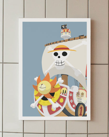 minimalist anime poster thousand sunny one piece