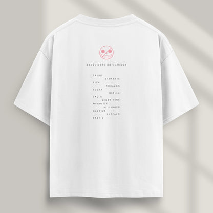 camiseta one piece blanca doflamingo detras