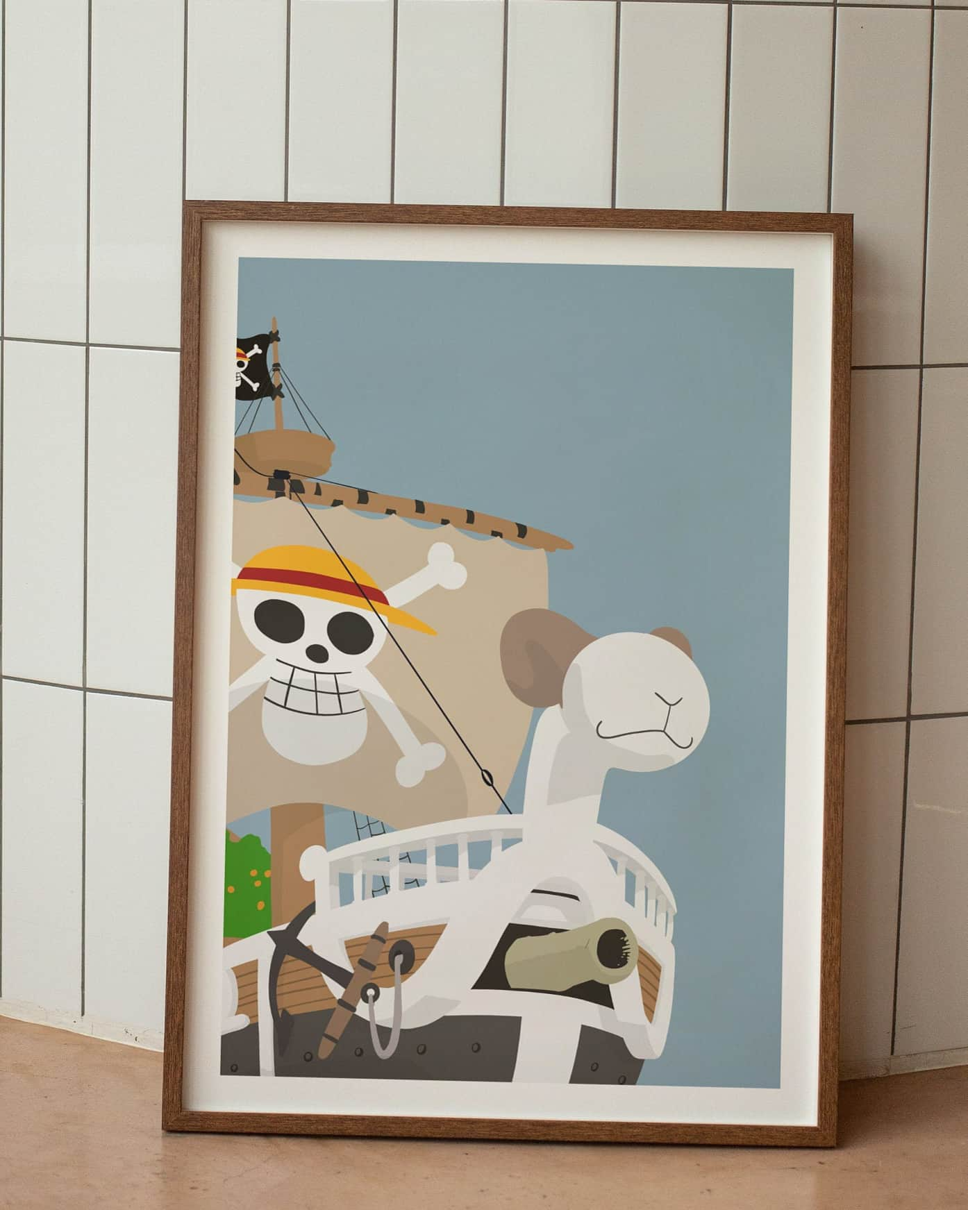 póster minimalista barco sombrero de paja