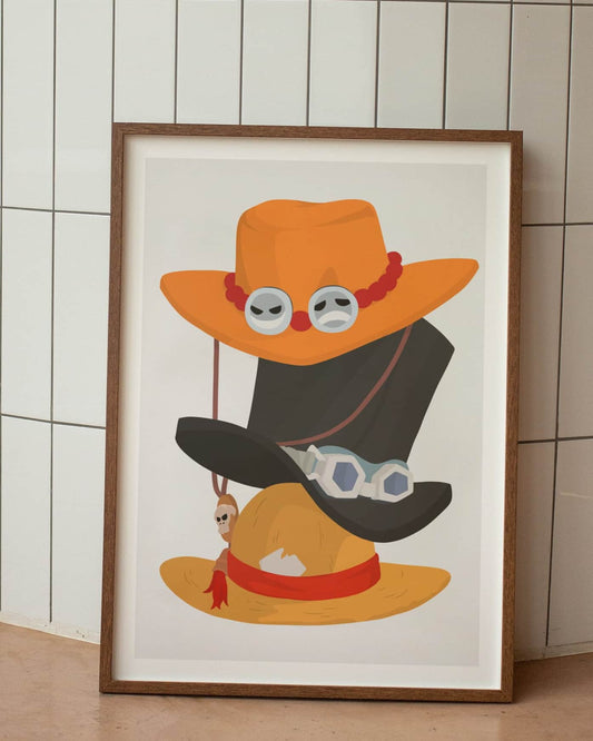 póster minimalista ace, sabo y luffy one piece