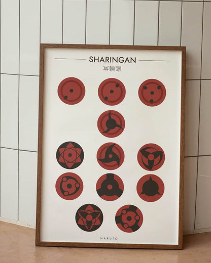 póster minimalista sharingan clan uchiha
